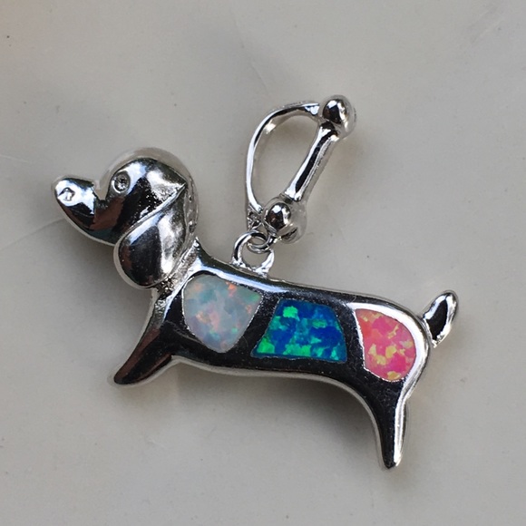 Sterling silver plt & opal 🐶 dog, bone and chain - Picture 6 of 8